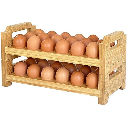 Bamboo Egg Holder Countertop - Stackable Design for Fresh Eggs, Farmhouse Egg Tray Storage Display Rack, Kitchen Counter Top Organizer Wooden Egg Stand, Fits Quail, Duck, Turkey, Chicken Eggs (Modern) - style: Modern