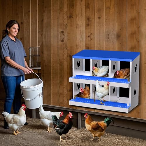 Garvee Chicken Nesting Box, 6 Compartment Nesting Boxes for Chickens, Easy to Clean and Install, Chicken Laying Boxes for Chicken Coop to Protect Eggs, Blue - color: blue, size: 6 holes