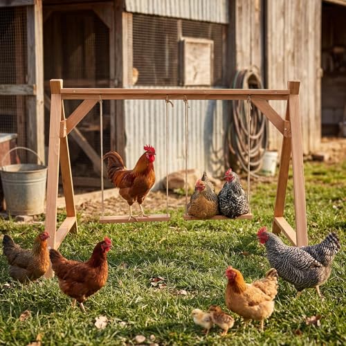 GarveeLife Chicken Roosting Bars with Swings for Hens, Wooden Chickens Perch for Pet's Healthy and Play, Chicken Coop Accessories for 6-8 Chickens, Easy to Assemble & Clean