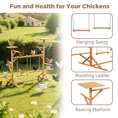 Large Chicken Roosting Bars with 2 Swings, Wooden Chicken Perch for Coop, Let Chickens Run, Play & Stay Healthy, Ideal for Backyard Coops & Farms, Fits 8-12 Chickens - color: C01 Brown