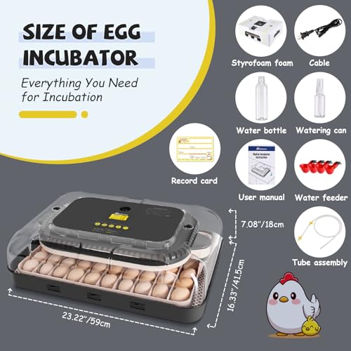 Sailnovo Incubators for Hatching Eggs 70 Egg Incubator with Auto Egg Turning & Auto Humidification, Temperature Control, Incubator for Chicken Duck Quail Eggs, Perfect for Lab School Farm, Gray&Yellow