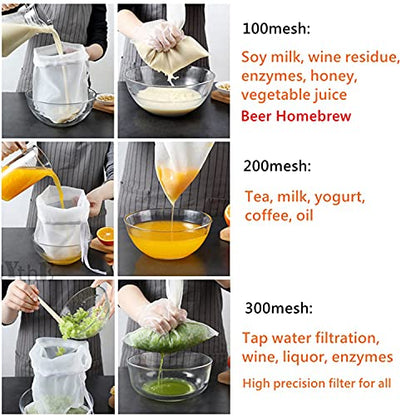 3-Pack Nut Milk Bags - Reusable Nylon Food Strainers, Multi-use Yogurt & Coffee Filters (8"x12") - size: 8"x12"