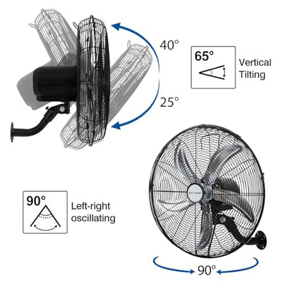 BILT HARD 20" Oscillating Wall Mount Fan, 3-Speed 5900 CFM High Velocity Wall Mounted Fan with Wired Remote, Heavy Duty Industrial Wall Fan for Commercial, Garage and Warehouse - size: 20 in.