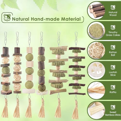 Bissap 6PCS Bunny Chew Toys, Natural Hanging Rabbit Chew Toy Treats for Guinea Pigs Hamsters Gerbils Chinchilla and Other Small Pets for Teeth Grinding - size: 6 PCS