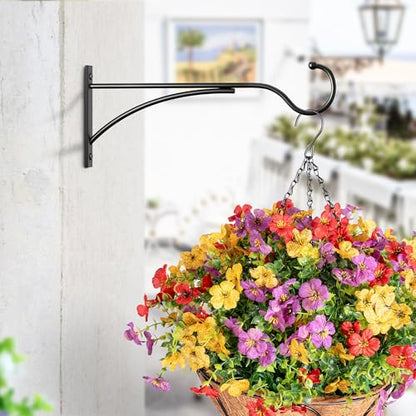 11 Inch 2 Pack Heavy Duty Plant Hangers Outdoor, Metal Plant Brackets for Hanging Baskets, Plant Wall Hooks for Bird Feeders, Wind Chimes & Lanterns, Premium Metal Hooks Matte Black, 30lbs Capacity - size: 11 in, 2 pk