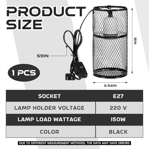 VIHOSE 1 Pcs Reptile Heat Lamp Guard with 150W Ceramic Heat Emitter Basking Anti Scald Heating Lamp Holder Mesh Cage Reptile Protection Lampshades for Lizard Snake Chick, Bulb Not Included - color: White