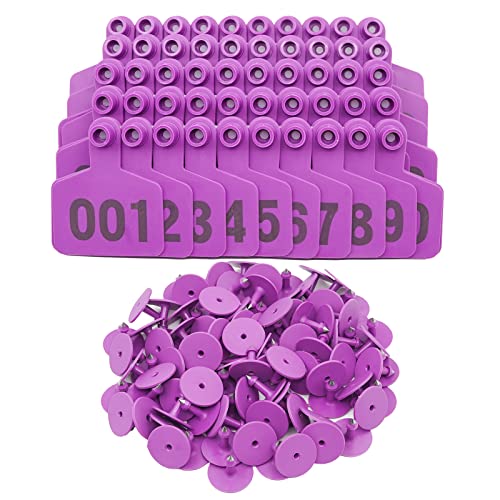 Cattle Cow Ear Tags Numbered Livestock Identifcation Ear Tags for Cattle Cow Horse Pig Goat Sheep Farm Animal (001-100, Purple) - color: Purple