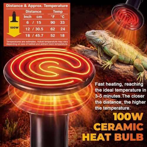4 Pack 100W Ceramic Heat Emitter, No Light Reptile Heat Lamp Bulb E26 Base for Reptiles, Amphibians, Bearded Dragon, Lizard, Turtle, Snake, Chicken, Pet Brooder & Coop - style: 100W