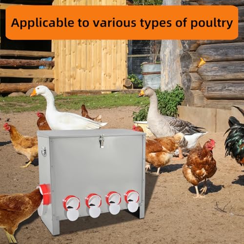 Automatic Poultry Chicken Feeder No Waste Metal Large Capacity 88 lbs Feeders for Chickens Ducks, Geese Bantams Pheasants Coop Weatherproof (10-Port) - size: 10-Port