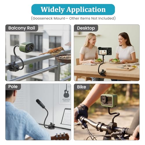 Gooseneck Clamp Camera Mount with 1/4" Screw, Clip Mounts for Handlebar, Desk, Tube, Cross Bar, Flexible 30cm Gooseneck Arm, Compatible with Go Pro, Ring, Google Nest, Wyze, and Arlo - size: 11.8"