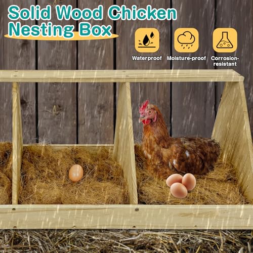 Chicken Nesting Boxes, 6 Compartment Wooden Chicken Laying Boxes, Nesting Boxes for Chickens, Hens, Ducks, Poultry Nest Box for Laying Eggs, Includes 6 Fake Eggs - size: Double