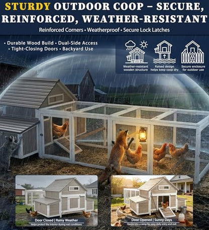 Gowoodhut Chicken Coop with Run for 2–6 Chickens Large Outdoor Backyard Hen House for Beginners Weatherproof Wooden Poultry Cage with Nesting Boxes Perches & Easy-Clean Tray - size: 118.3"L x 61.1"W x 40.0"H