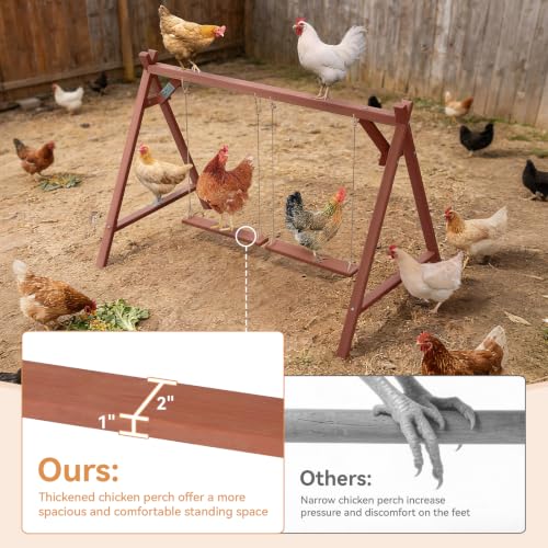 PETSFIT Wooden Solid Chicken Perch & Roosting Bars with 2 Swings, 50"x30"x34" Coop Toy for 6–8 Hens, Multi-Level Stand Encourages Exercise & Natural Behavior, Easy to Assemble & Clean,Outdoor Use - size: 50"L x 30"W x 34"H