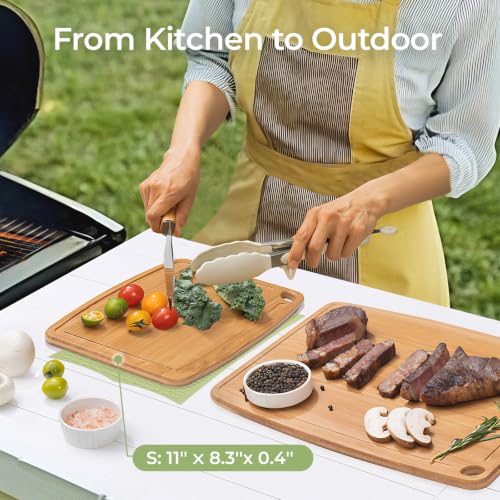 Keechee Dishwasher Safe Carbonized Bamboo Wood Cutting Boards for Kitchen with Juice Groove, Wooden Charcuterie & Chopping for Fruit, Vegetables & Cheese, Durable, Lightweight, Water-Resistant - size: 10.4"L x 8"W