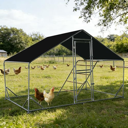 XCL Large Metal Chicken Coop, 6.5×10×6.5FT Walk-in Chicken Run, Spire Roof Poultry Cage with Waterproof Anti-UV Cover, Roosting Perch Outdoor Backyard Farm Enclosure for Duck Chicken (1-Unit Coop) - size: 118.0"L x 76.0"W x 78.0"H