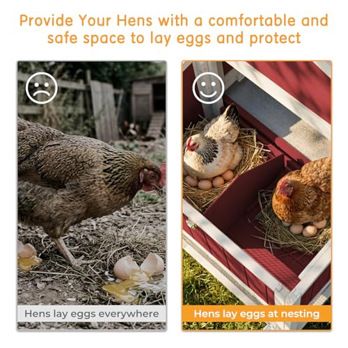 Chicken Coop with Run, Weatherproof Mobile Chicken Tractor Hen House with Wheels, Nesting Box, Roosting Bars, Pull-Out Tray, Asphalt Waterproof Roof & Fun Swing for Chickens Quails Red - color: Red