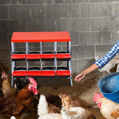 Chicken Nesting Box, 8-Hole Wall Mount Metal Chicken Nesting Box with Rollout Egg Collection & Easy-Clean Pull Out Tray, Roll Away Hen Roosting Boxes