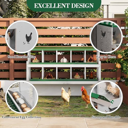 Garvee ‌Galvanized Steel Chicken Nesting Box with Roll Out Egg Tray - 10 Hole, Rustproof & Ventilated Laying Boxes for Hens, Chickens, Ducks | Easy-Clean Poultry Coop Accessories, Green with Stand