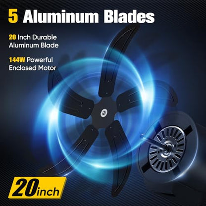 20 Inch Oscillating Wall Mount Fan, High Velocity Commercial Wall Mounted Fan with 3 Speeds, 5000 CFM & 1700 RPM, Heavy Duty Outdoor Wall Fan for Garage, Patio, Warehouse & Workshop, Black - size: 20-Inch