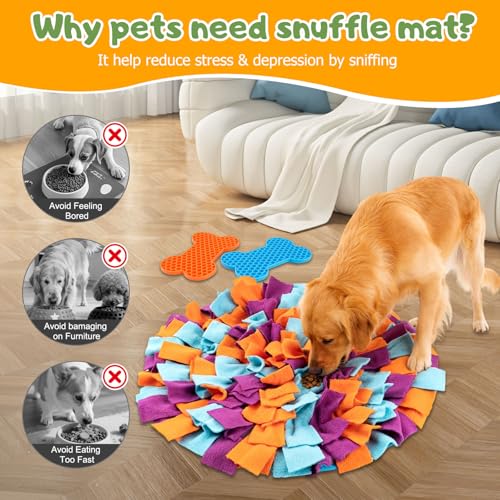 Snuffle Mat for Dogs, 17.7" Slow Feeder Foraging Dog Puzzle Toy for Stress Relief & Smell Training, Interactive Enrichment to Keep Dogs Busy, for Puppy/Medium/Large Breed