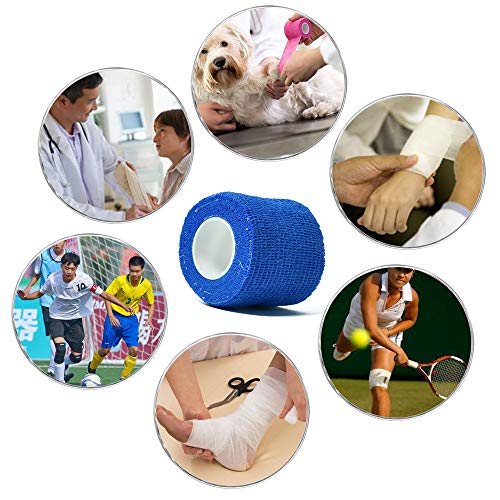 (12-Pack) 1” x 5 Yards | Self Adhesive Bandage Wrap, Kuvvfe Athletic Elastic Cohesive Bandage for Sports Injury,Strain,Knee & Wrist,Ankle Sprains & Swelling First Aid - size: 1x180 Inch (Pack of 12)