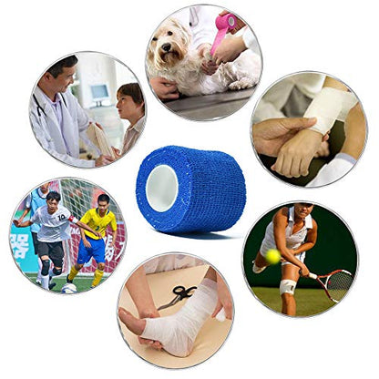 (12-Pack) 1” x 5 Yards | Self Adhesive Bandage Wrap, Kuvvfe Athletic Elastic Cohesive Bandage for Sports Injury,Strain,Knee & Wrist,Ankle Sprains & Swelling First Aid - size: 1x180 Inch (Pack of 12)
