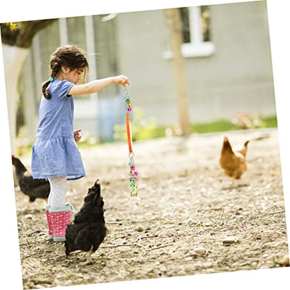 LIOOBO 1Pc Hens Mirror with Bells Chicken Mirror Toy Hanging Rooster Mirror for Birds Acrylic and Wood Fun Cage Decoration for Chickens and Pets