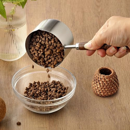 1 Cup Dog Cat Food Scoop, OHOLA Stainless Steel Dog Food Measuring Cup, Precision Scale Measurements (Stylish Pattern)