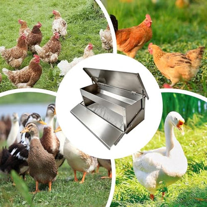 Treadle Feeder for Chickens - Rainproof Trough with Lid,Automatic Treadle Chicken Feeder - for Garden Farm Coop Outdoor Habitat Enclosure Backyard