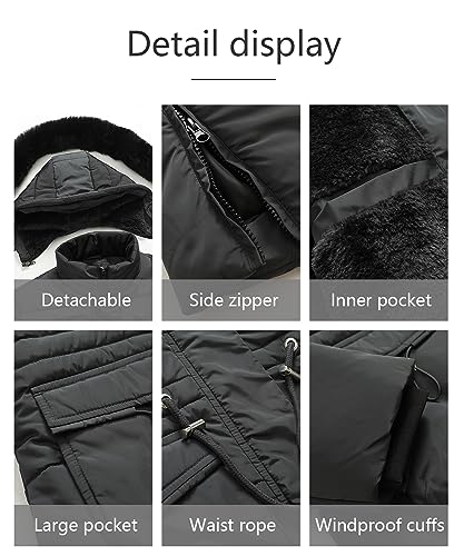 MOERDENG Women's Long Winter Puffer Coat Waterproof Warm Maxi Down Jacket Faux Fur Removable Hood Parka - color: Dark Grey, size: Small