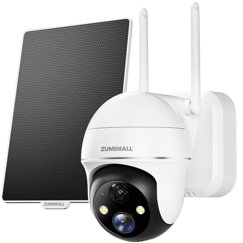 ZUMIMALL Solar Security Cameras Wireless Outdoor, 360° View Outdoor Camera Wireless Solar Powered,2.4G WiFi，2K/3MP Color Night Vision,2-Way Talk, PIR Motion Alert, Cloud Storage, Work with Alexa - color: White - 3MP Solar Cam