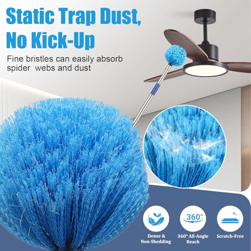 Cobweb Duster with Extension Pole - 10 FT Lightweight Stainless Steel Extendable Duster Ceiling Fan Duster for High Ceilings, Medium Stiff PET Bristle Spider Web Brush for Indoor/Outdoor Cleaning - size: 10FT