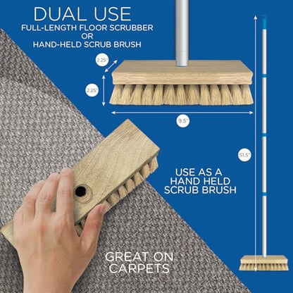 LOLA Deck Scrub Brush, 9" x 3.5" Head w/Tampico Bristles for Outdoor Cleaning, Removes Dirt & Grime from Patios, Decks, Grout, 9 Pack - size: 9 Pack, style: Tampico Deck Broom -Steel Handle