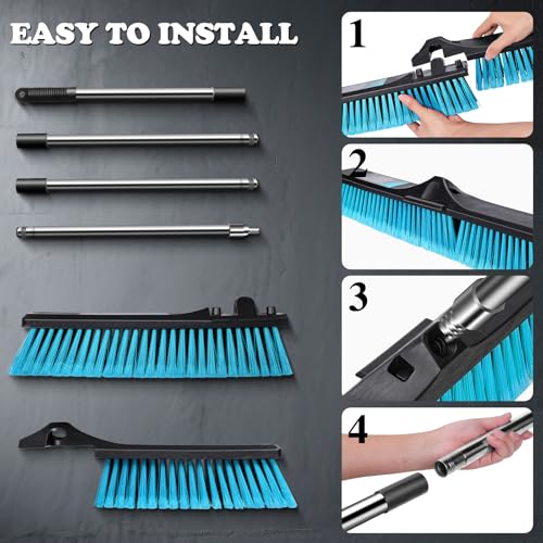 MASTERTOP 24" Heavy Duty Push Broom with Ultra-Sturdy Adjustable Handle, 6-Layer Stiff Bristles Garden Yard Broom, Outdoor Sweeping Brush for Garage, Patio, Driveway, Warehouse, Deck, Tile & Concrete - color: Push Broom Blue