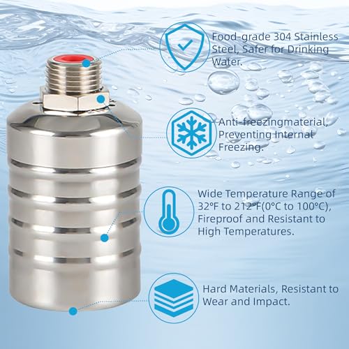 2 Pack Auto Water Level Control Float Valve, 304 Stainless Steel Automatic Water Refill Shut-off Tank Valve with Side/Top Entry and Retaining Clip for Water Tank Pool Livestock Troughs (1/2" to 3/4") - size: 2 Pack