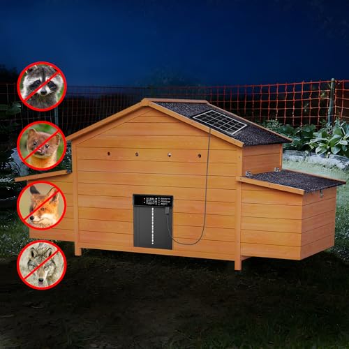 Automatic Chicken Coop with Solar-Powered Door, Weatherproof Design, Ventilated, with 2 Nesting Boxes, Timer & Light Sensor – Durable Outdoor Chicken House with Pull-Out Tray
