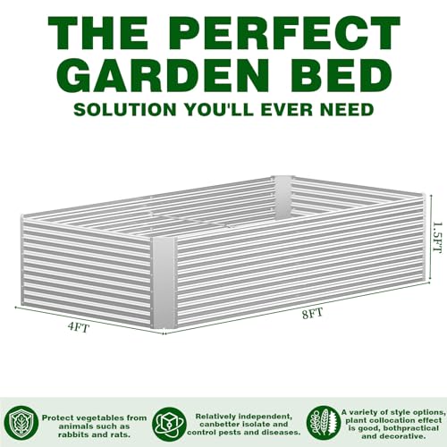 2 Pcs 8 x 4 FT x 1.5 FT Galvanized Steel Raised Garden Bed – Outdoor Planter Box for Root Vegetables, Herbs & Flowers, Large Metal Garden Beds for Backyards, Terraces and Balconies - size: 8 x 4 FT x 1.5 FT