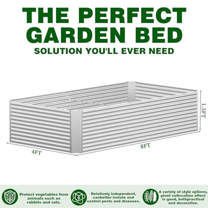 2 Pcs 8 x 4 FT x 1.5 FT Galvanized Steel Raised Garden Bed – Outdoor Planter Box for Root Vegetables, Herbs & Flowers, Large Metal Garden Beds for Backyards, Terraces and Balconies - size: 8 x 4 FT x 1.5 FT
