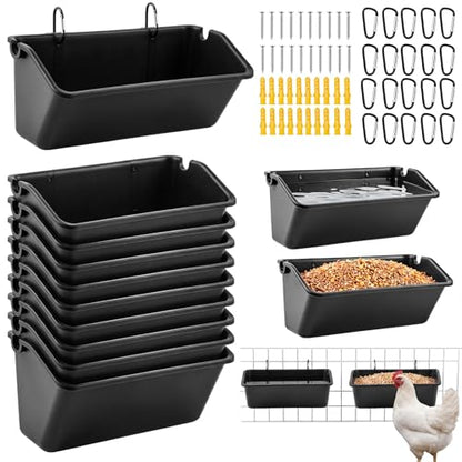 Wenqik 10 Pack Chicken Feeder Waterer Hanging Goat Feeders, 5 Quart Fence Mount Poultry Feed Troughs with Metal Clips and Screws, Livestock Feed Buckets for Sheep Duck Coop, Farm, Geese (Black) - color: Black