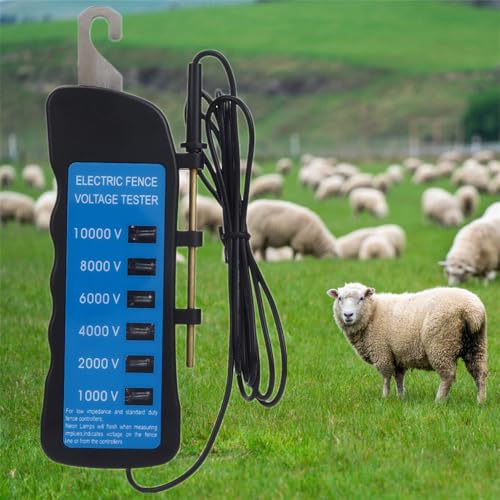 Electric Fence Tester Digital Voltage Meter, Portable Handheld Fault Finder Detectors for Farm Livestock Horse Fencing, 6 Indicator Lights, 1000‑10000V Gardening Tool
