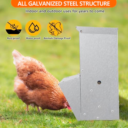 Automatic Chicken Feeder, 30 lb Capacity, Galvanized Metal Poultry Feeder, Waterproof Chicken Feeder, Suitable for Poultry, Geese, Quails, Bantams, Ducks and Turkey