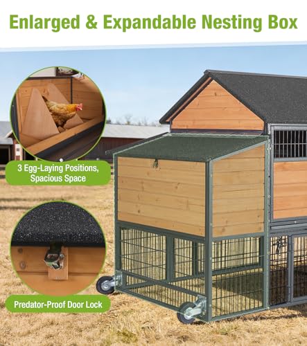 GUTINNEEN Large Metal Chicken Coop with Run, Large Wooden Chicken House with Iron Frame, Weatherproof Roof, Hen House with Pull-Out Tray, Non-Slip Ramp, Ventilation Windows, 85" L - size: 85.6"L x 40.6"W x 48.2"H
