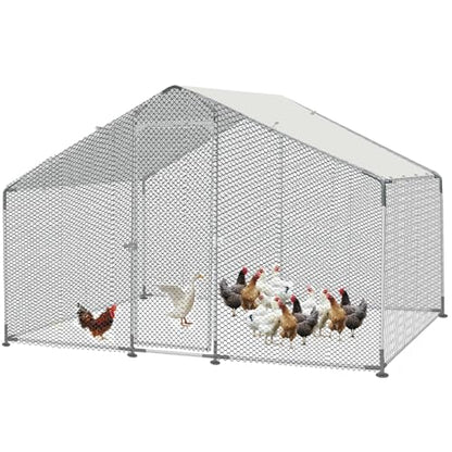 Morngardo Chicken Coop Large Metal Run for 10 Chickens Walk in Yard Poultry Cage Hen House with Waterproof Cover (64 Square Feet) - size: 117.6"L x 78.0"W x 78.0"H