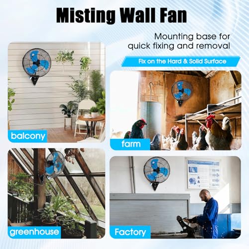 20 Inch Wall Mount Fan with Mist, Powerful Airflow Oscillating Fans | Max 7100CFM Heavy Duty Industrial Wall Mounted Fan with 17.5FT Misting Hose for Garage, Factory, Patio, Greenhouse, Porch - color: 20" Blue-Misting