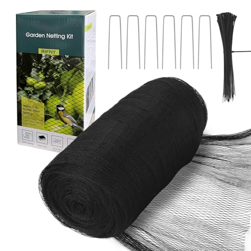 Bird Netting for Garden - 7.5 x 65 FT Heavy Duty Anti Bird Netting Mesh with Ties and Landscape Staples for Vegetable, Fruit Trees & Other Plants, Lasting Against Birds Deer Squirrels and Poultry - size: 7.5FT x 65 FT