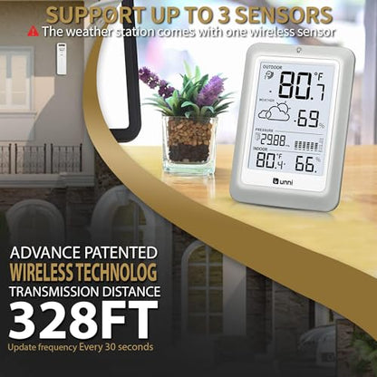 Wireless Weather Stations, with 330ft Range Sensor and Adjustable Backlight Inside Outside Monitor (White) - color: White+Grey