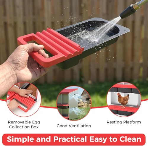 Heavy Duty Galvanized Steel Chicken Nesting Box – 8 Holes, Roll Away Egg Laying, Protective Lid, Wall Mounted or Freestanding, Easy Clean, Vented Pegboard Side, Red (Pegboard Side Design) - color: Red, size: 8 Room&Mat Board