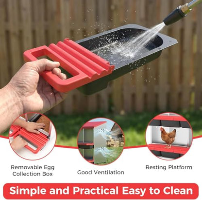 Heavy Duty Galvanized Steel Chicken Nesting Box – 8 Holes, Roll Away Egg Laying, Protective Lid, Wall Mounted or Freestanding, Easy Clean, Vented Pegboard Side, Red (Pegboard Side Design) - color: Red, size: 8 Room&Mat Board