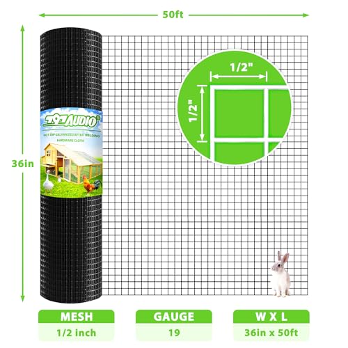 PVC Coated Welded Wire Fence,1/2 inch 36 in x 50 ft,Chicken Wire,Black Metal Fence Mesh Wire Roll,Garden Fencing Welded Wire Mesh for Pet Enclosures,Vegetable,Poultry and Agricultural Use - color: Black, size: 1/2"x1/2" 36inx50ft
