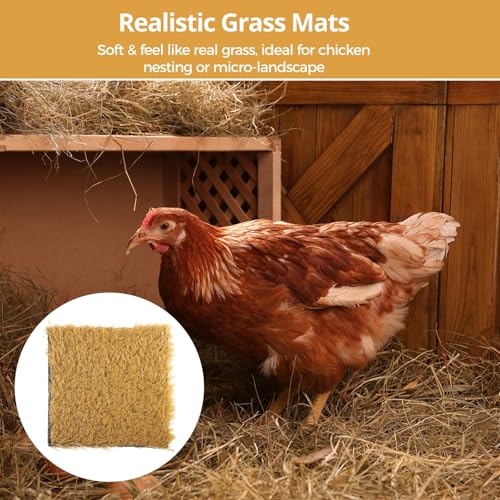 8 Pcs Chicken Nesting Box Pads, Washable Artificial Grass Mats with Feeding String Bag, Reusable Fake Turf Beddings, Indoor & Outdoor Green Rugs for Chicken Coops, 12x12 Inches